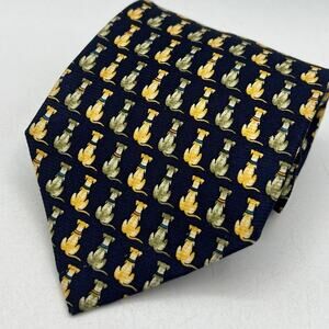 Korean Air 100% Silk Neck Tie Uniform Labrador Lab Dogs Blue Gold Aviation 3.75"